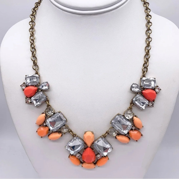 J. Crew Peach Orange Jeweled Necklace - Picture 1 of 3